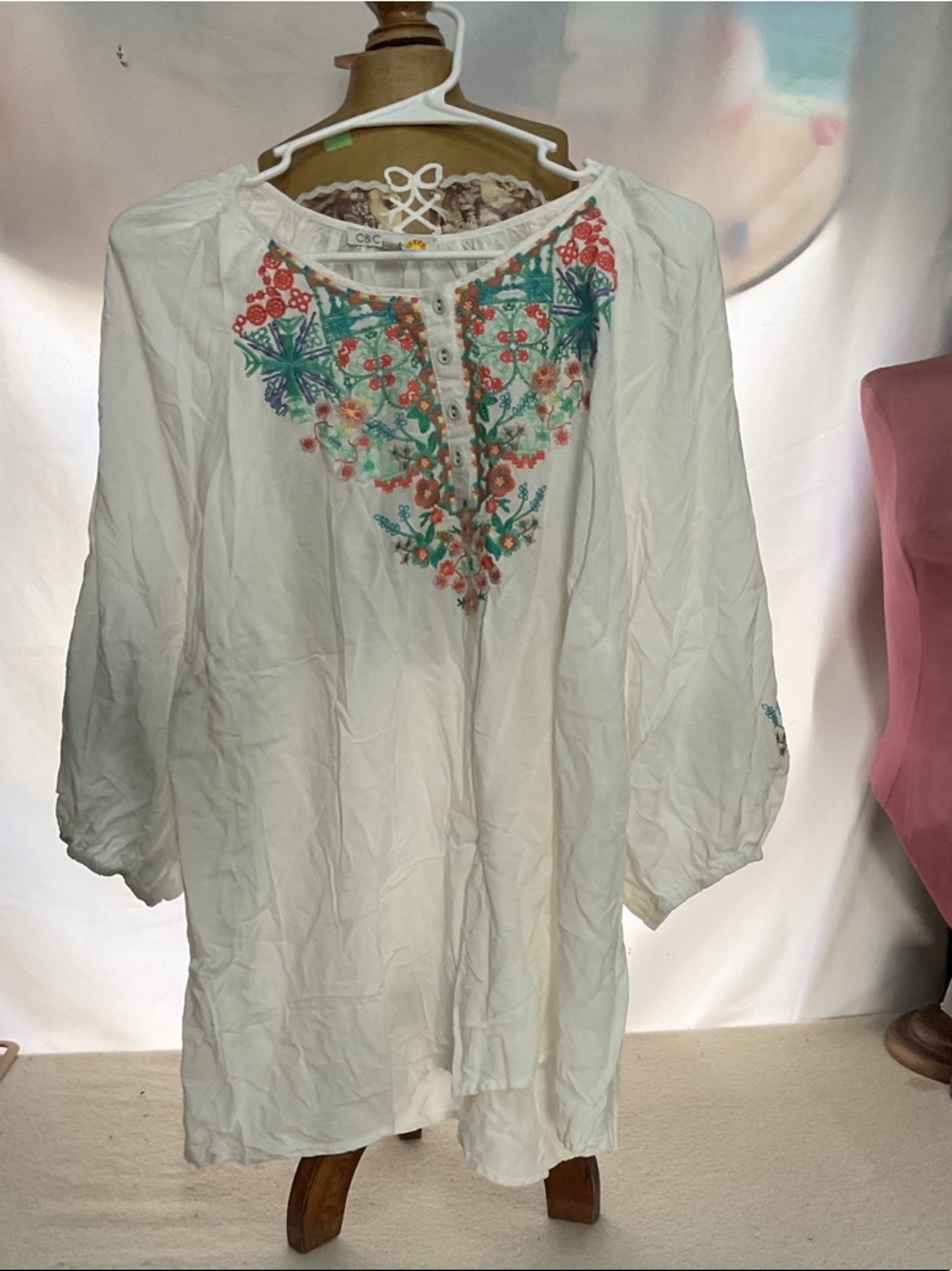 C&C California White Tunic with Multicolor Floral Embroidery